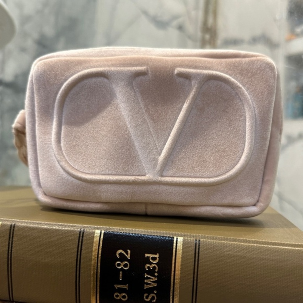 Valentino | VLogo | Velvet Zip Pouch Wristlet Blush Nude GWP